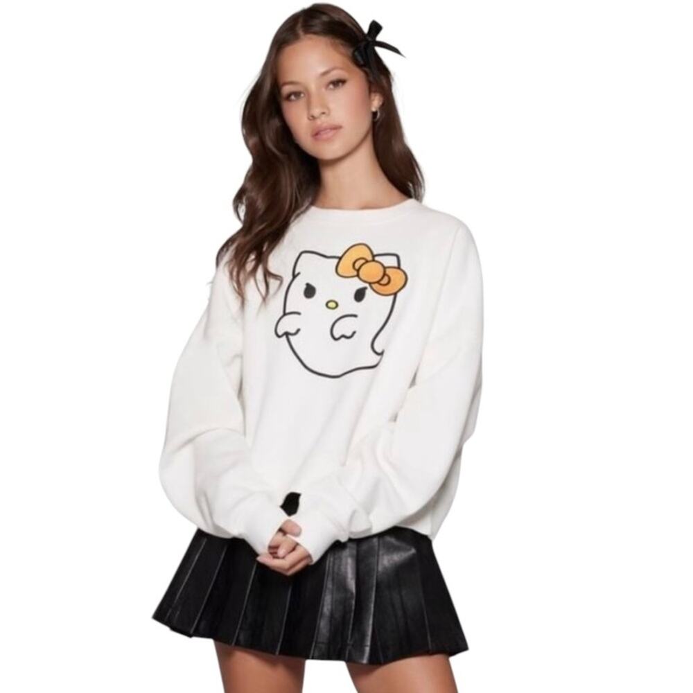 HELLO KITTY X FOREVER21 Boo Sweatshirt Ghost White Size Medium FAST SHIP 1606-9